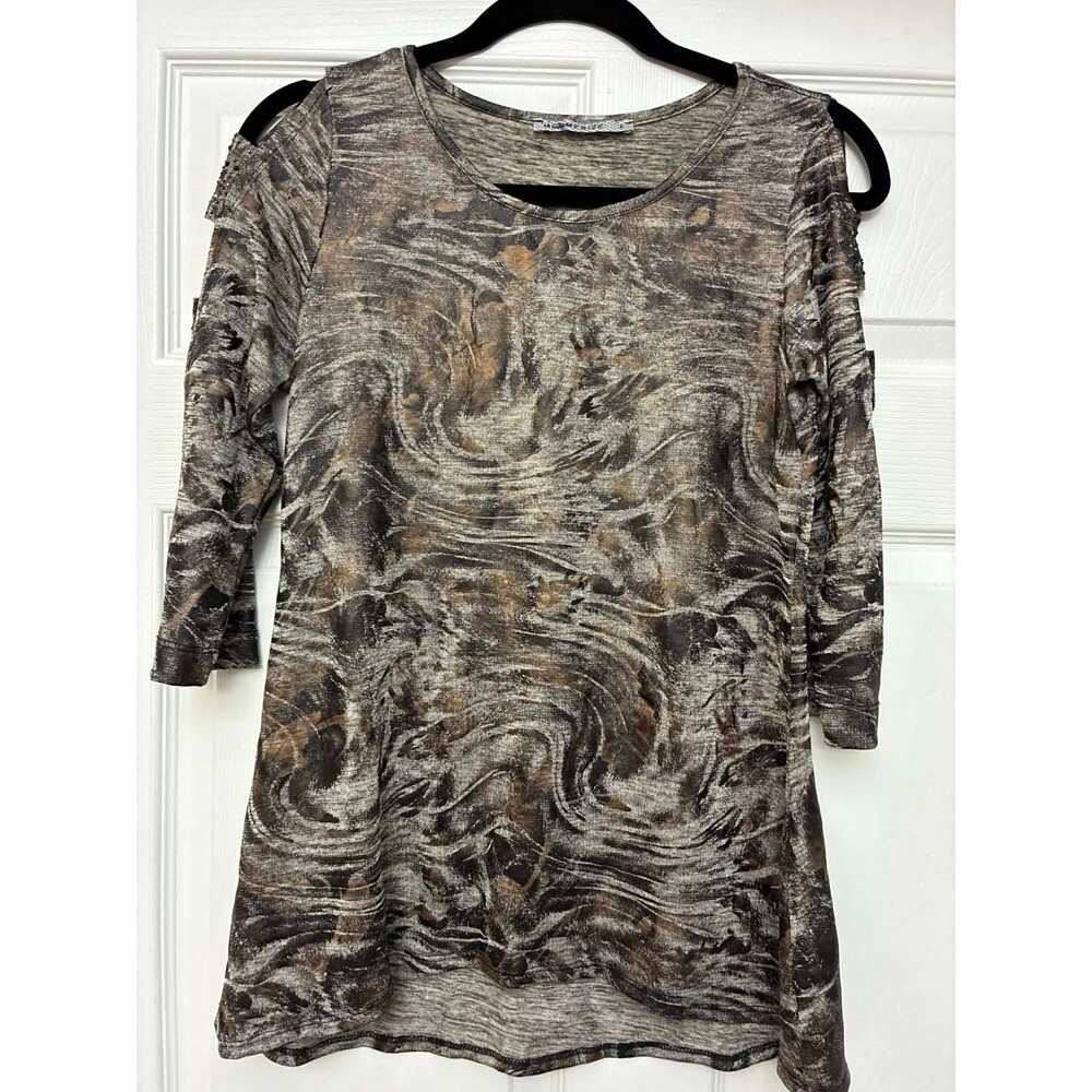 Mesmerize S Brown Abstract Cold Shouler Top Elvira Bling USA